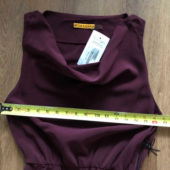 ALICE + OLIVIA 4-6 S SMALL BURGUNDY WINE RED SILKY SHEATH DRAPE NECK DRESS - Picture 8 of 11